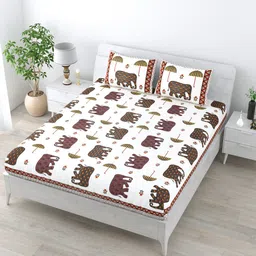 LIVING ROOTS White & Grey Graphic 160 TC King Bedsheet with 2 Pillow Covers-image-19