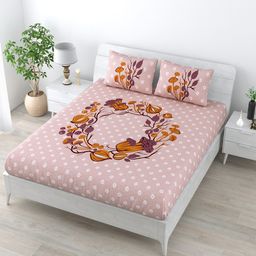 LIVING ROOTS Peach-Coloured & White Floral 160 TC King Bedsheet with 2 Pillow Covers-image-37