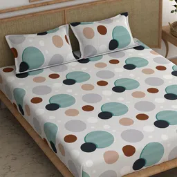 CHHAVI INDIA White & Blue Geometric 210 TC Queen Bedsheet with 2 Pillow Covers-image-53