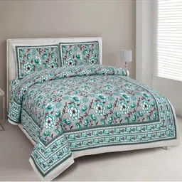 INDHOME LIFE Grey & Blue Floral 220 TC King Bedsheet with 2 Pillow Covers-image-93