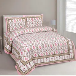 INDHOME LIFE White & Pink Floral 220 TC King Bedsheet with 2 Pillow Covers-image-37