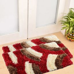 FABINALIV Red & Black 2-Pieces Anti-Skid Geometric Door Mats-picture-0