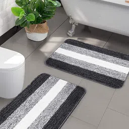 Saral Home Set of 2 Black & White Colourblocked Anti-Skid Bathmats-image-91