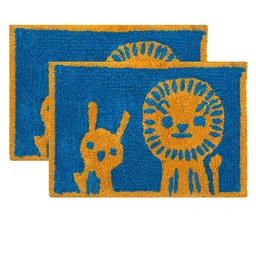 AAZEEM Set Of 2 Blue & Yellow Printed Anti-Skid Doormats-4