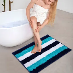 AAZEEM Blue & White Set Of 2 Striped Cotton Anti-Skid Doormats-13