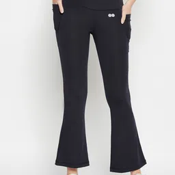 Clovia Navy Blue Women Comfort Fit Flared Yoga Pants-image-99