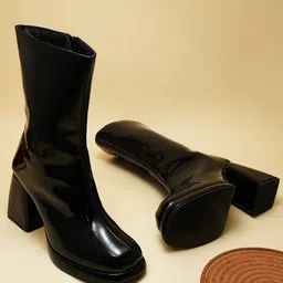 THE WHITE POLE Women High-Top Block-Heeled Regular Boots-image-36