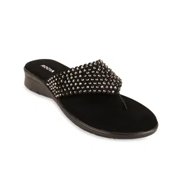 Rocia Women Black Embellished T-Strap Flats-24