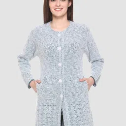aarbee Women White & Grey Floral Full Sleeve Woollen Longline Cardigan-picture-24