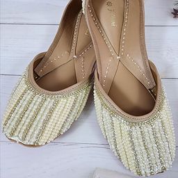 Fulkari Embellished Round Toe Leather Mojaris-image-91