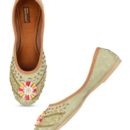 DESI COLOUR Women Beige Ethnic Mojaris Flats-image-74