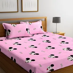 KLOTTHE Kids Pink Cartoon Print 300 TC Cotton Blend Double Bed Sheet with 2 Pillow Covers-28