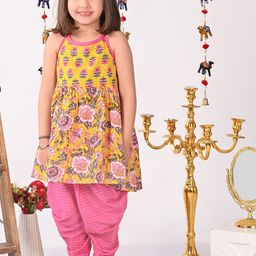 Sangria Girls Floral Printed Pure Cotton Halter Neck Kurta Sets-image-13