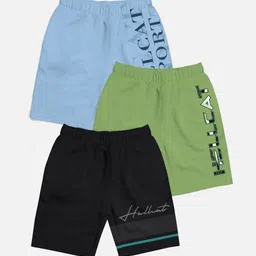 HELLCAT Boys Pack of 3 Trendy Typographic Printed Cotton Sports Shorts-image-85