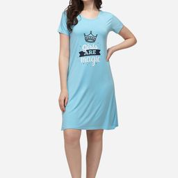 Lenissa Women Turquoise Blue & White Printed Sleep Shirts-image-17