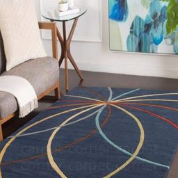 Safiya Carpet Navy Blue Geometric Hand-Tufted Woollen Carpets-image-18