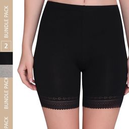 PLUMBURY Women Pack Of 2 Mid Rise Cotton Shorts-49
