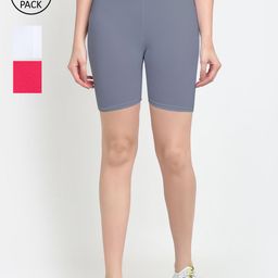 GRACIT Women Pack of 3 White & Grey Cycling Sports Shorts-image-24