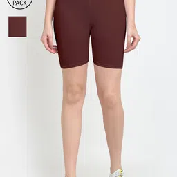 GRACIT Women Set Of 2 Brown Cycling Sports Shorts-image-31