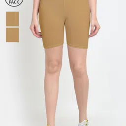 GRACIT Pack Of 3 Women Beige Cycling Sports Shorts-image-5