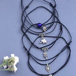 Yellow Chimes Set Of 5 Black Oxidised  Anklets Cum Bracelets-38