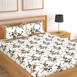 Lali Prints Brown & Red Printed Cotton 250 TC King Bedsheet with 2 Pillow Covers-image-29
