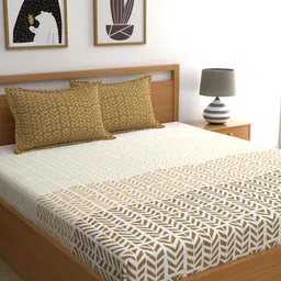 Home Ecstasy Brown & White 140 TC Queen Bedsheet with 2 Pillow Covers-picture-46