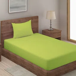 HOSTA HOMES Green Striped 280 TC Cotton Single Bedsheet with 1 Pillow Covers-picture-12