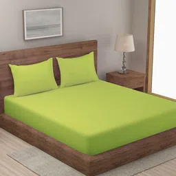 HOSTA HOMES Green Striped 300 TC King Bedsheet with 2 Pillow Covers-19