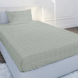 MAYFAIR HOMES LONDON Green & White Geometric 210 TC Cotton Bedsheet with 1 Pillow Cover-picture-17