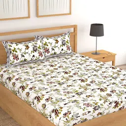 Lali Prints Green & White Floral Printed 250 TC Cotton  King Bedsheet With 2 Pillow Covers-image-59