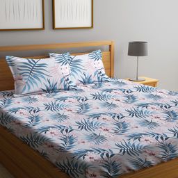 Home Sizzler Teal Green Floral 210 TC Cotton 1 King Bedsheet With 2 Pillow Covers-image-18