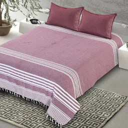 Saral Home Maroon & White Striped 160 TC King Bedsheet with 2 Pillow Covers-image-64