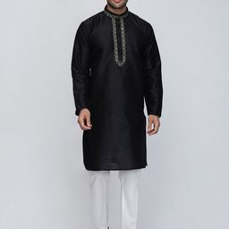 ROYAL KURTA Ethnic Motifs Embroidered Dupion Silk Kurta with Churidar-image-52