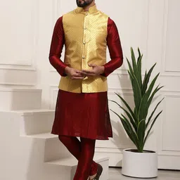 SOJANYA Regular Kurta With Churidar & Nehru Jacket image 1