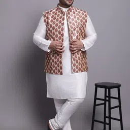 SOJANYA PLUS Regular Silk Cotton Kurta With Pyjamas & Nehru Jacket-picture-15