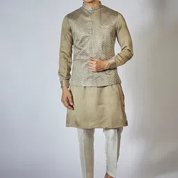 RNG Safawala Mandarin Collar Pure Cotton Straight Kurta With Trousers With Jacket-picture-28