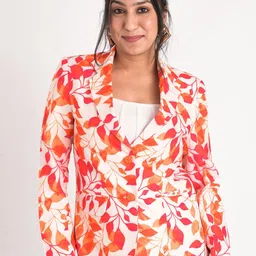 KIZI Leaf Printed Slim-Fit Single-Breasted Blazer-image-36