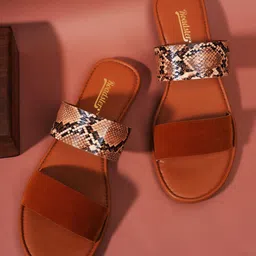 The Roadster Lifestyle Co. Tan Brown Printed Open Toe Flats-image-34
