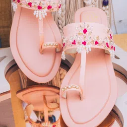 NR By Nidhi Rathi Women Pink Ethnic Leather One Toe Flats-image-10