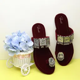 Shoestail Embellished One Toe Flats-44