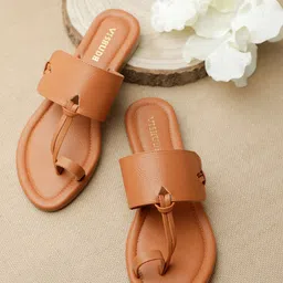 Vishudh Women Tan Solid One Toe Flats-16