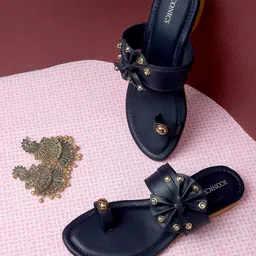 ICONICS Women Navy Blue Embellished One Toe Flats-image-4