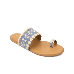 Coral Haze Women Blue Embellished Ethnic One Toe Flats-image-76