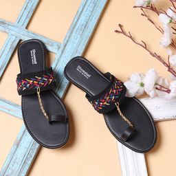 Shoestail Women Black One Toe Flats-21