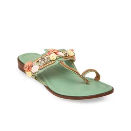 5 ELEMENTS Women Green Embellished One Toe Flats-57