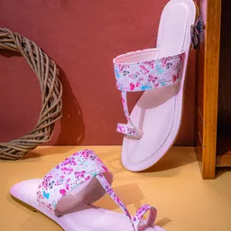 Sangria Pink Printed One Toe Flats-54
