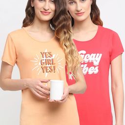 Kanvin Women Pack Of 2 Printed Lounge Tshirts-image-11