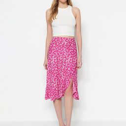 Trendyol Printed Flared Knee-Length Front Slit Skirts-27