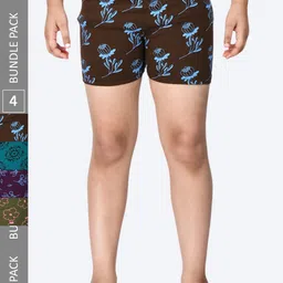 IndiWeaves Girls Pack Of 4 Floral Printed Mid Rise Knitted Cotton Regular Shorts-image-7